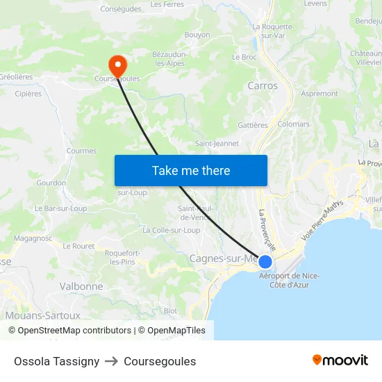 Ossola Tassigny to Coursegoules map