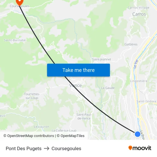 Pont Des Pugets to Coursegoules map
