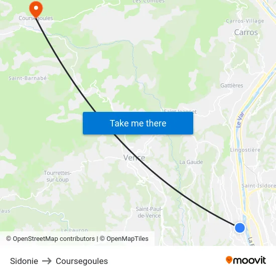 Sidonie to Coursegoules map