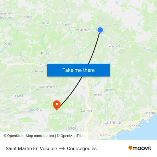 Saint Martin En Vésubie to Coursegoules map