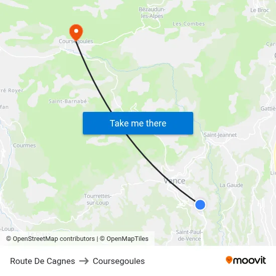 Route De Cagnes to Coursegoules map
