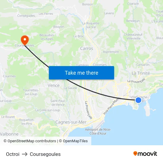 Octroi to Coursegoules map