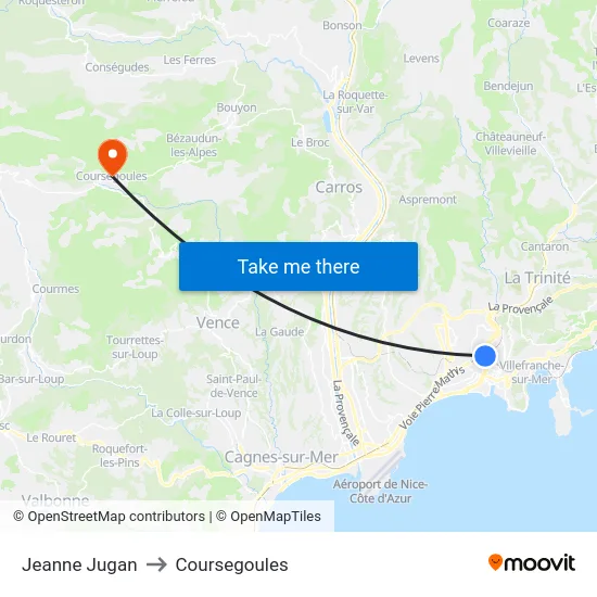 Jeanne Jugan to Coursegoules map