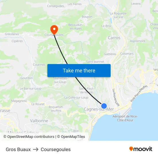 Gros Buaux to Coursegoules map