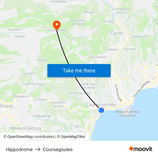 Hippodrome to Coursegoules map