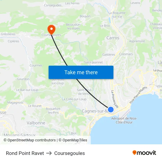 Rond Point Ravet to Coursegoules map