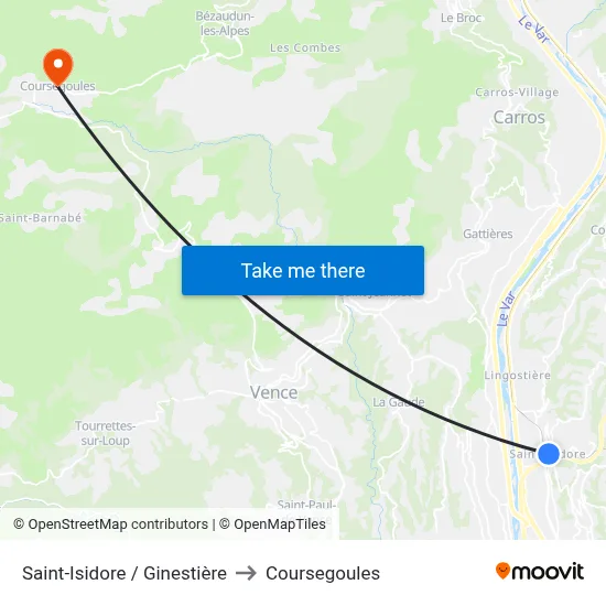 Saint-Isidore / Ginestière to Coursegoules map