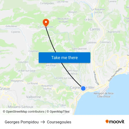 Georges Pompidou to Coursegoules map