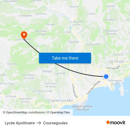 Lycée Apollinaire to Coursegoules map
