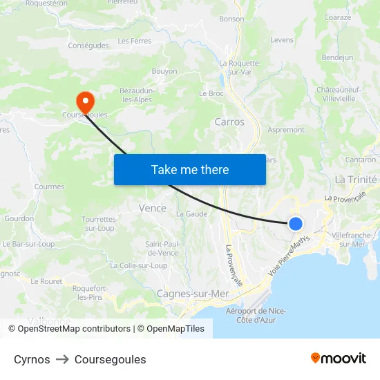 Cyrnos to Coursegoules map