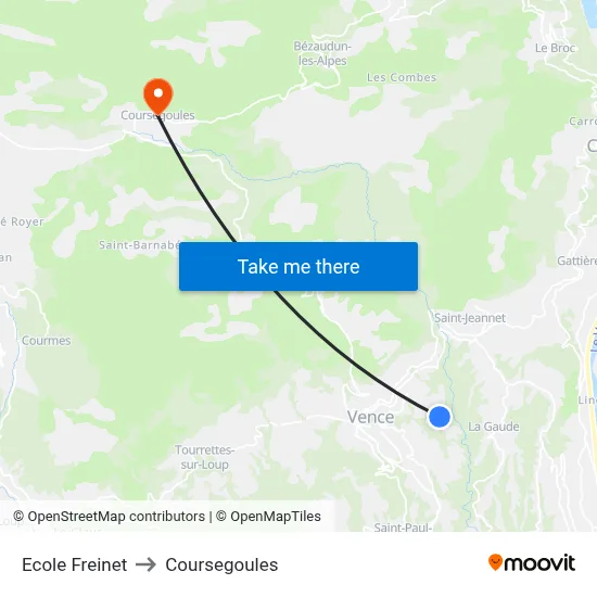 Ecole Freinet to Coursegoules map