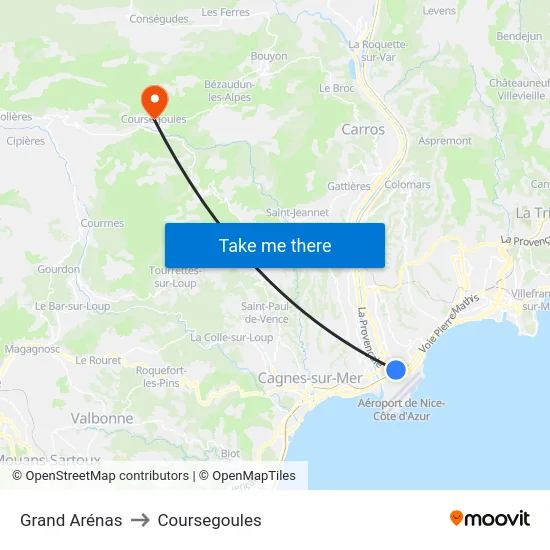 Grand Arénas to Coursegoules map