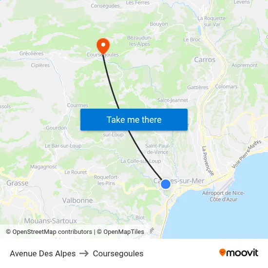Avenue Des Alpes to Coursegoules map
