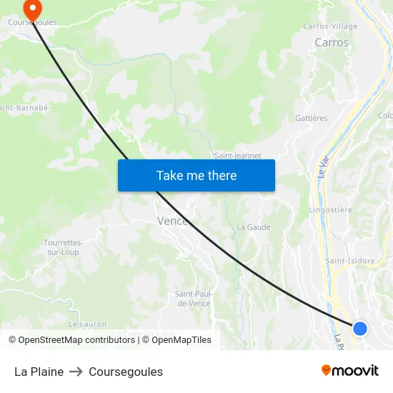 La Plaine to Coursegoules map