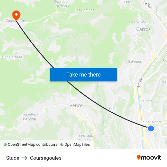 Stade to Coursegoules map