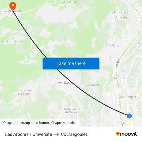 Les Arboras / Université to Coursegoules map