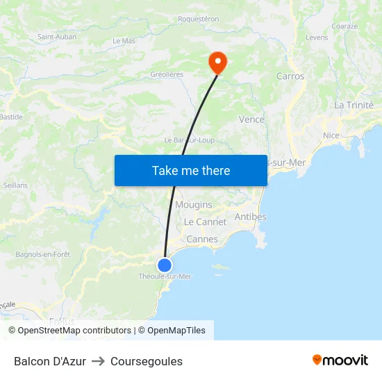 Balcon D'Azur to Coursegoules map