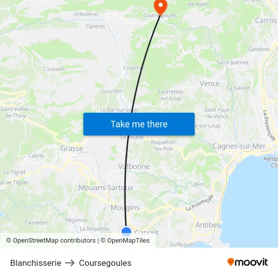 Blanchisserie to Coursegoules map