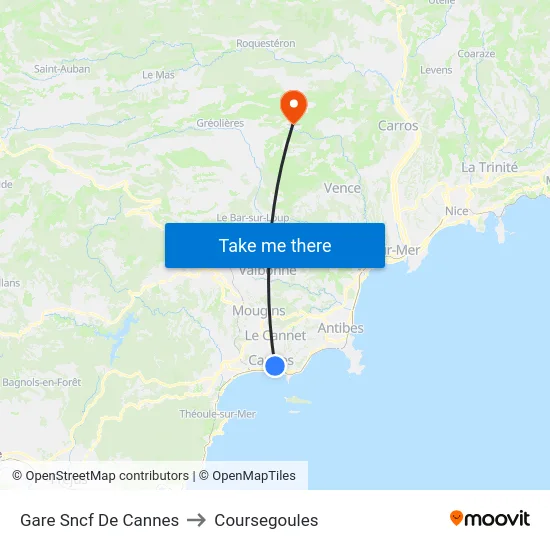 Gare Sncf De Cannes to Coursegoules map