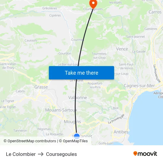Le Colombier to Coursegoules map