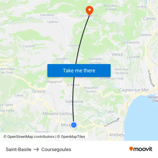 Saint-Basile to Coursegoules map