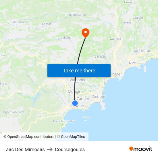 Zac Des Mimosas to Coursegoules map