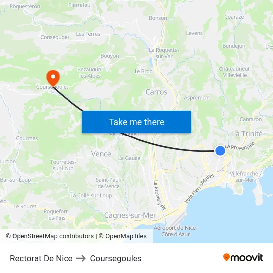 Rectorat De Nice to Coursegoules map