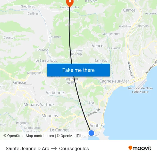 Sainte Jeanne D Arc to Coursegoules map