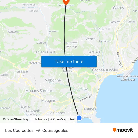 Les Courcettes to Coursegoules map