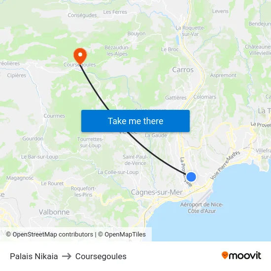 Palais Nikaia to Coursegoules map