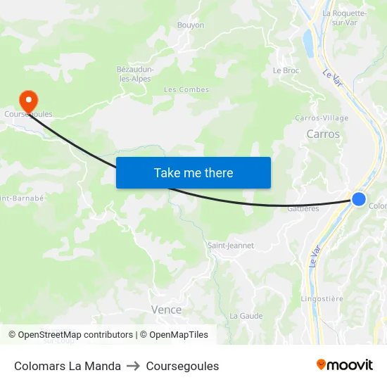 Colomars La Manda to Coursegoules map