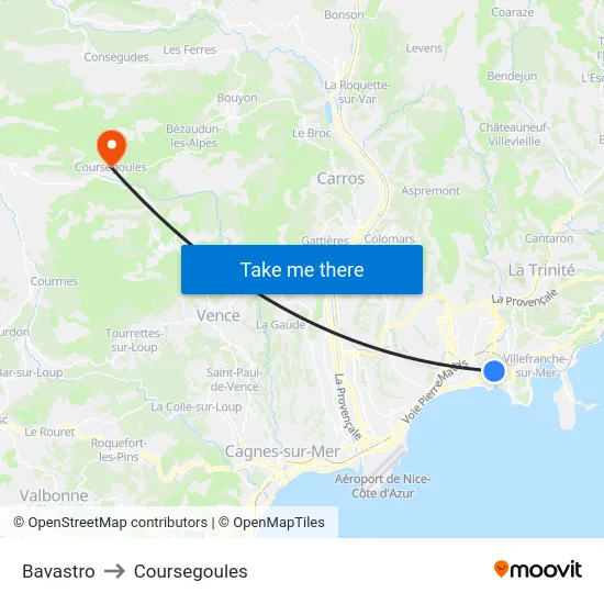 Bavastro to Coursegoules map