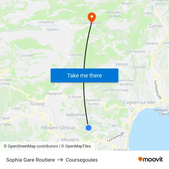 Sophia Gare Routiere to Coursegoules map