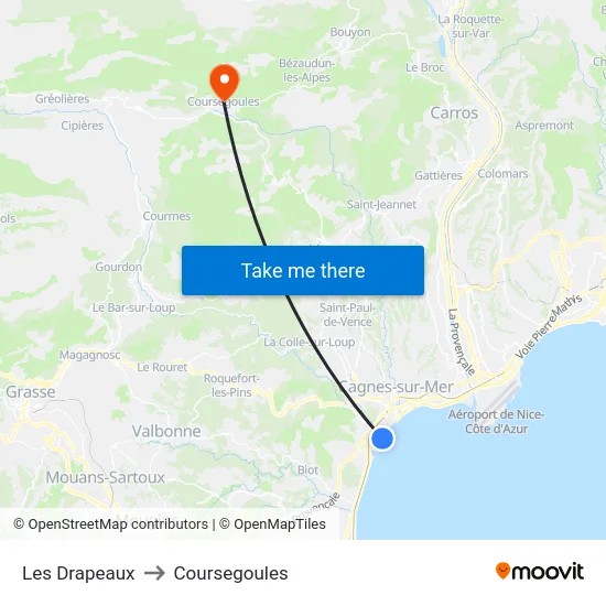 Les Drapeaux to Coursegoules map