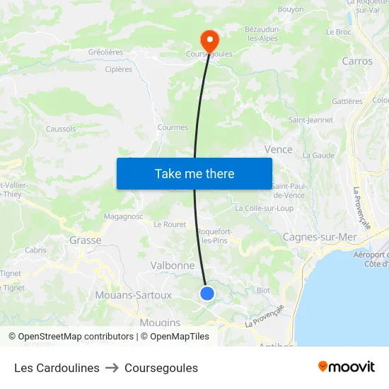 Les Cardoulines to Coursegoules map