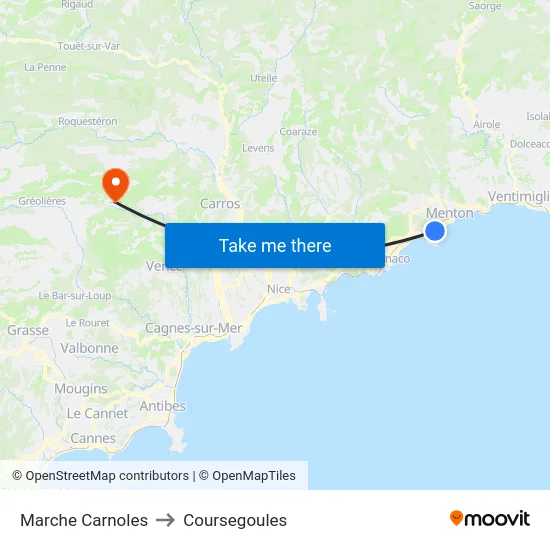 Marche Carnoles to Coursegoules map