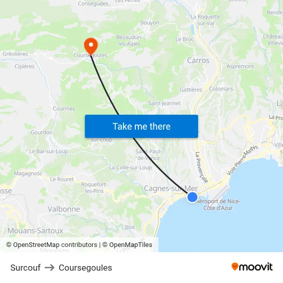 Surcouf to Coursegoules map