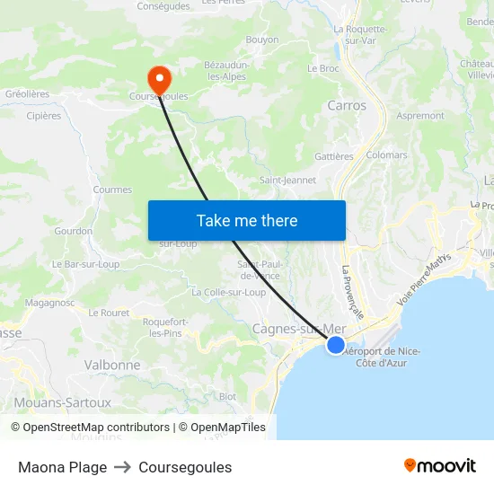 Maona Plage to Coursegoules map