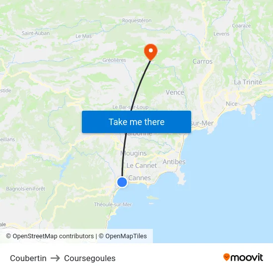 Coubertin to Coursegoules map
