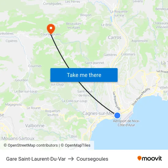 Gare Saint-Laurent-Du-Var to Coursegoules map