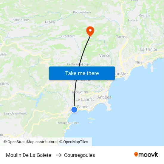 Moulin De La Gaiete to Coursegoules map