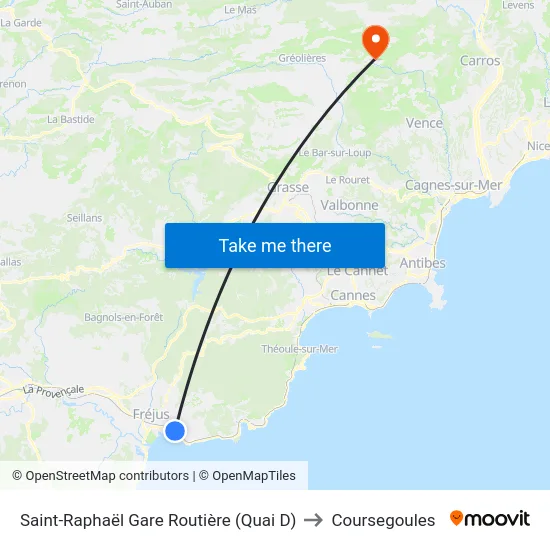 Saint-Raphaël Gare Routière (Quai D) to Coursegoules map