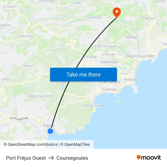 Port Fréjus Ouest to Coursegoules map