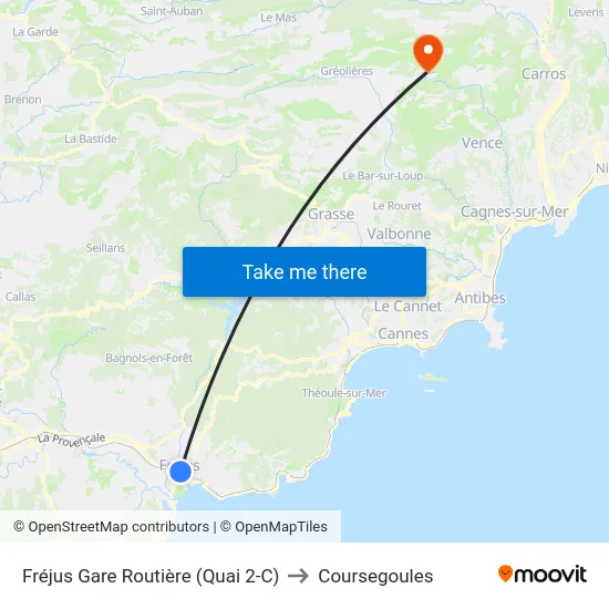 Fréjus Gare Routière (Quai 2-C) to Coursegoules map