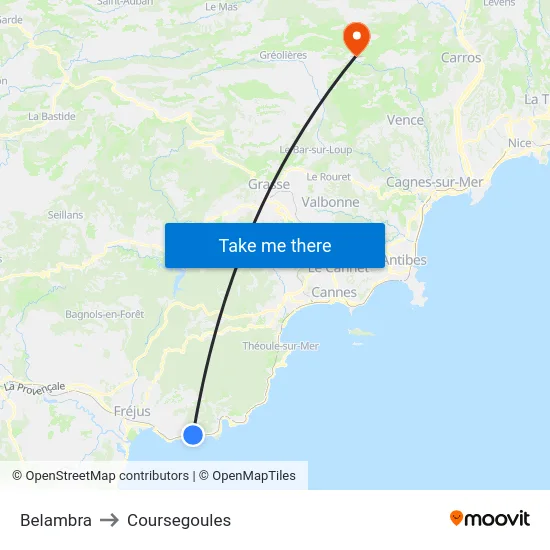 Belambra to Coursegoules map