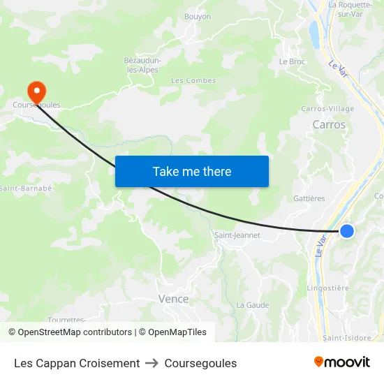 Les Cappan Croisement to Coursegoules map