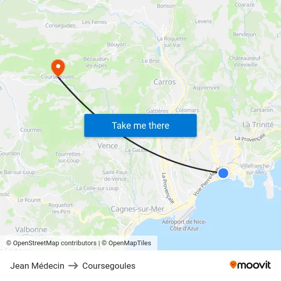 Jean Médecin to Coursegoules map