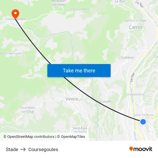 Stade to Coursegoules map