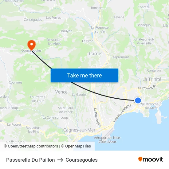 Passerelle Du Paillon to Coursegoules map