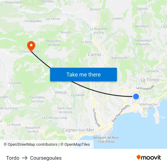 Tordo to Coursegoules map